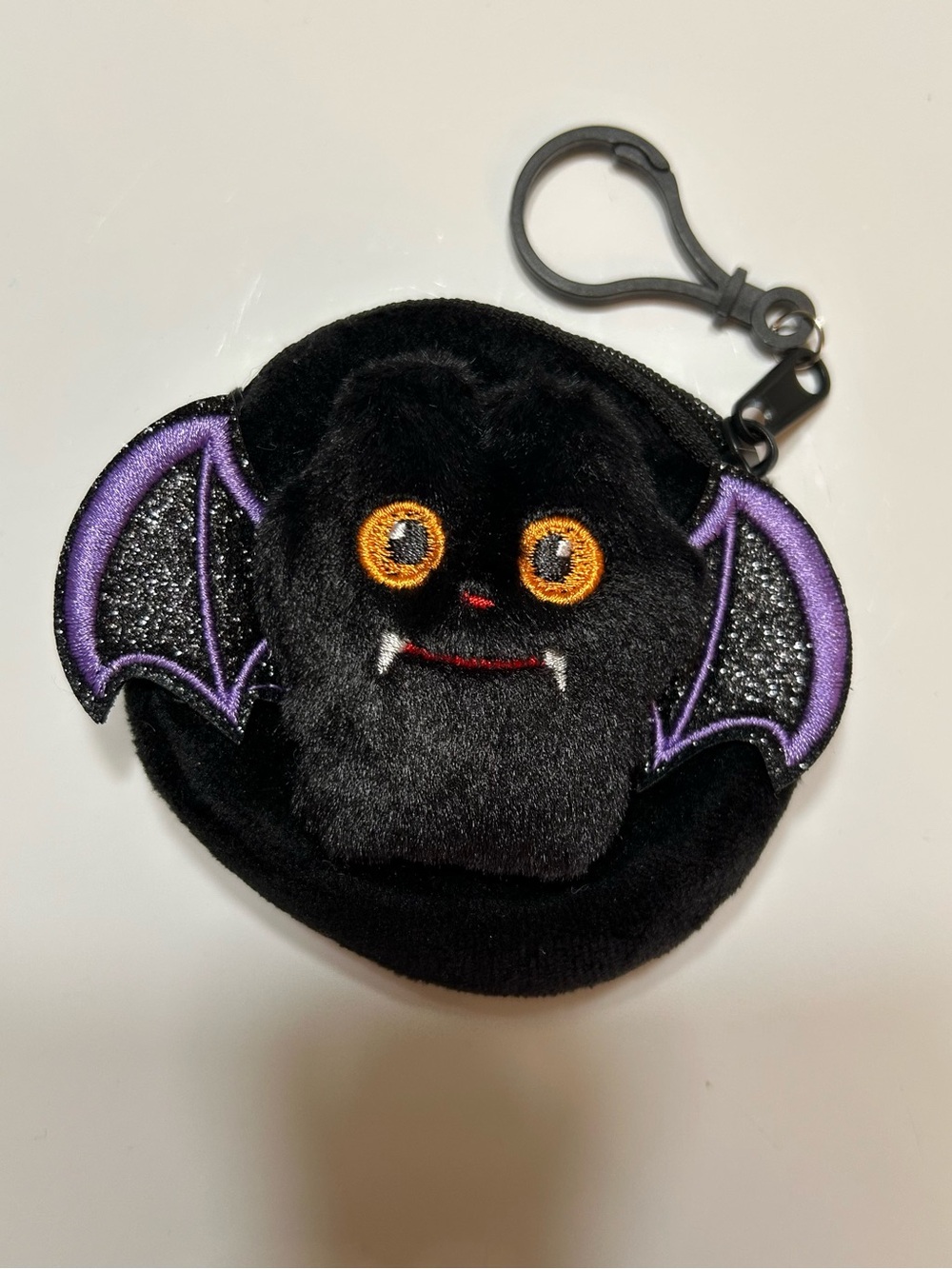 Kids Plush Black Bat Coin Pouch with Clip